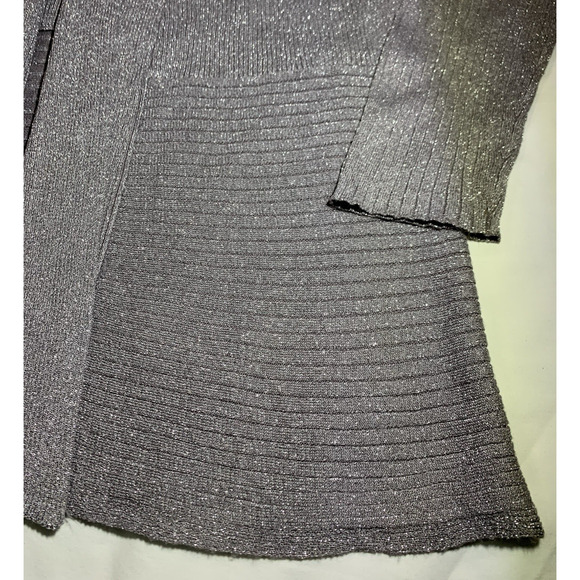 JM Collection Cardigan Women's XL Open Front Gray Silver Sparkle Glitter Stretch - Picture 2 of 13